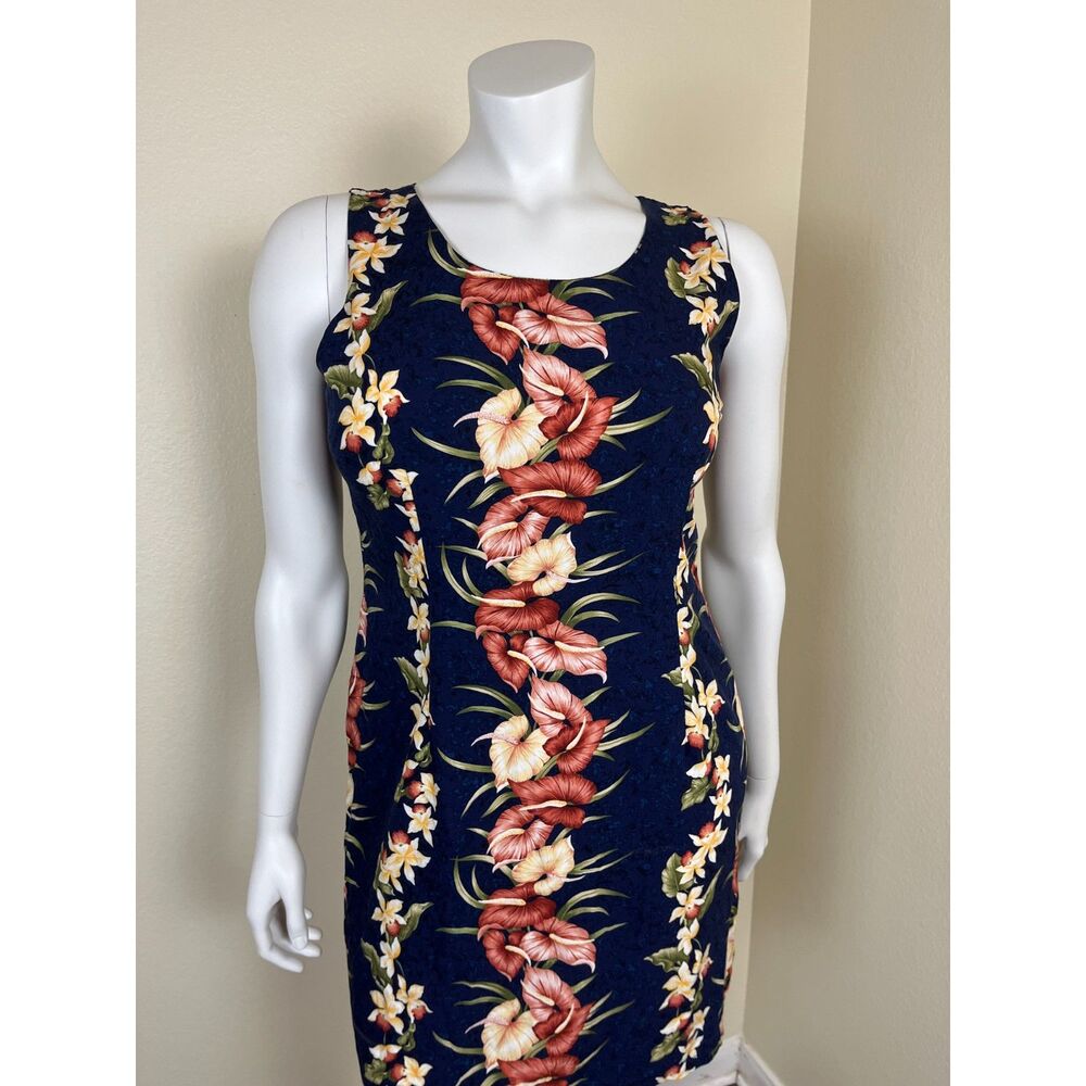 Vintage Two Palms Women Size XL Tropical Floral Sheath Mini Dress Hawaiian Shift - Picture 7 of 14